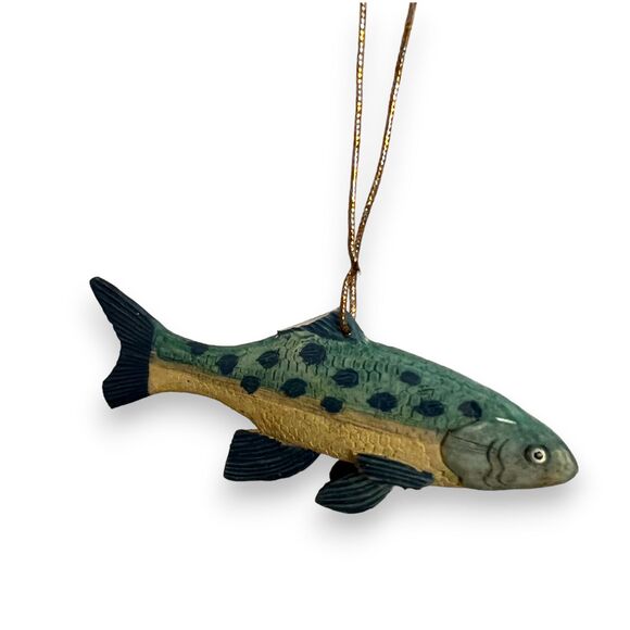 Hand-Carved & Painted Wooden Brown Trout Fish Ornament, Realistic, 3" - Picture 1 of 4